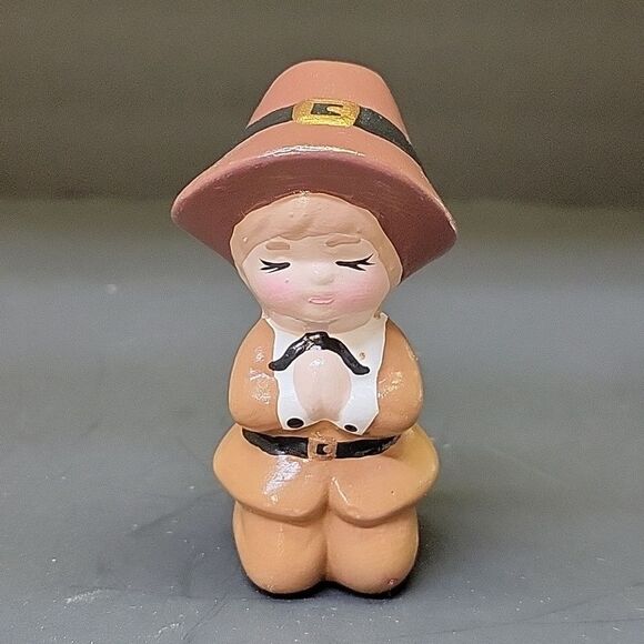 Thanksgiving Pilgrim Couple,Horn Of Plenty, Hand Painted Ceramic Vintage (2) - Picture 3 of 11